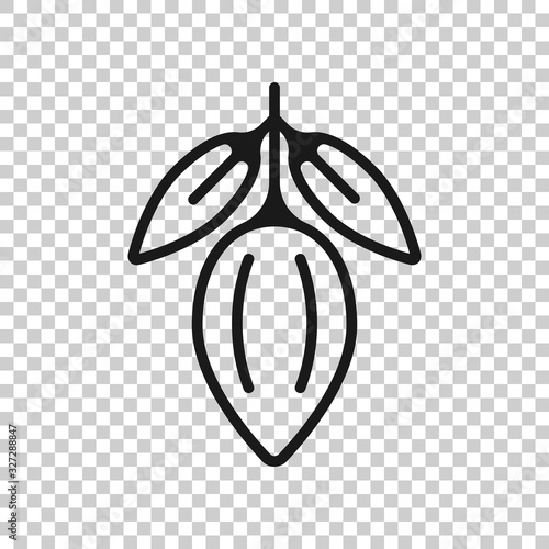Cocoa bean icon in flat style. Chocolate cream vector illustration on white isolated background. Nut plant business concept.