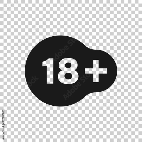 Eighteen plus icon in flat style. 18+ vector illustration on white isolated background. Censored business concept.