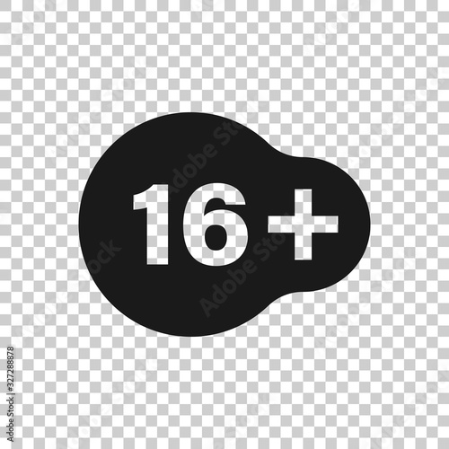 Sixteen plus icon in flat style. 16+ vector illustration on white isolated background. Censored business concept.