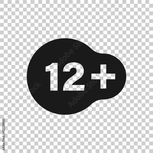 Twelve plus icon in flat style. 12+ vector illustration on white isolated background. Censored business concept.