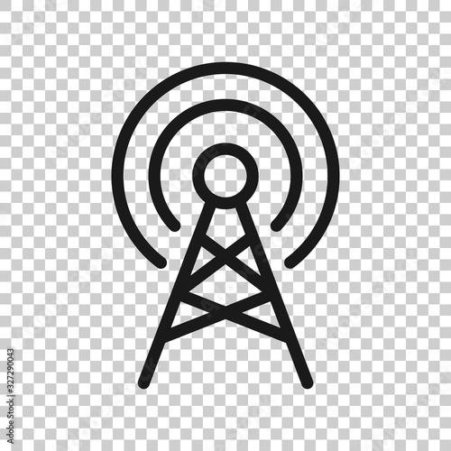 Antenna tower icon in flat style. Broadcasting vector illustration on white isolated background. Wifi business concept.