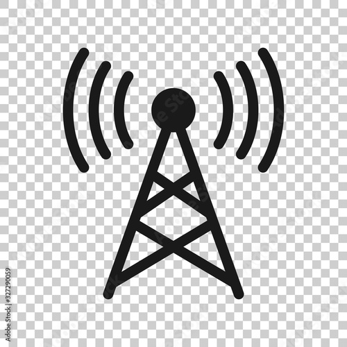 Antenna tower icon in flat style. Broadcasting vector illustration on white isolated background. Wifi business concept.