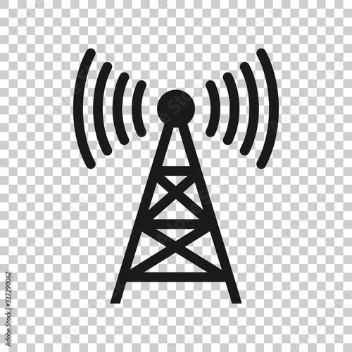 Antenna tower icon in flat style. Broadcasting vector illustration on white isolated background. Wifi business concept.