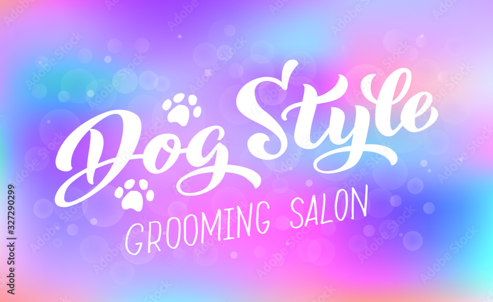 Dog style lettering for Grooming salon. Logo for dog hair salon, dog styling and grooming shop, store for pets. Hand draw vector illustration EPS 10 Dog style lettering for Grooming salon. Logo for dog hair salon, dog styling and grooming shop, store for pets. Hand draw vector illustration EPS 10