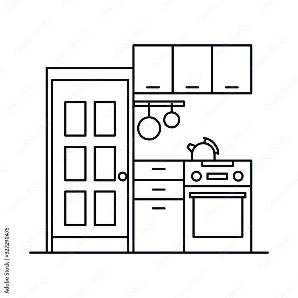 Interior with kitchen in outline style Interior with kitchen in outline style