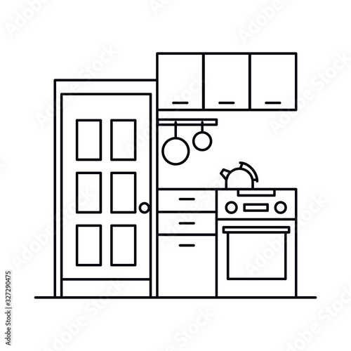 Interior with kitchen in outline style