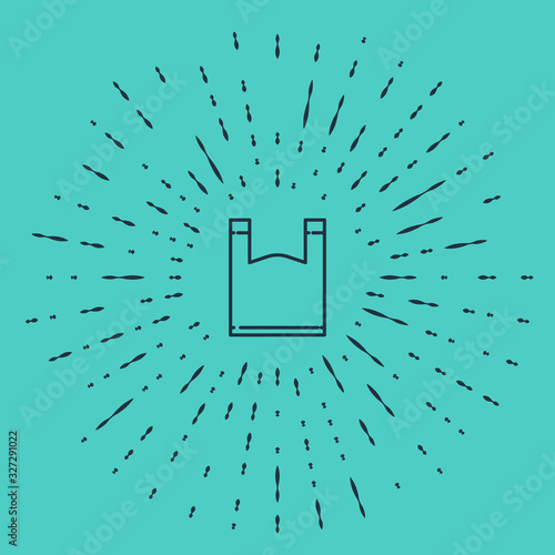 Black line Plastic bag icon isolated on green background. Disposable cellophane and polythene package prohibition sign. Abstract circle random dots. Vector Illustration