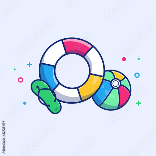 Beach Balloons With Flip Flop Vector Icon Illustration. Summer Beach. Holiday Icon Concept White Isolated. Flat Cartoon Style Suitable for Web Landing Page, Banner, Flyer, Sticker, Card