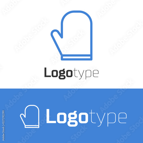 Blue line Oven glove icon isolated on white background. Kitchen potholder sign. Cooking glove. Logo design template element. Vector Illustration