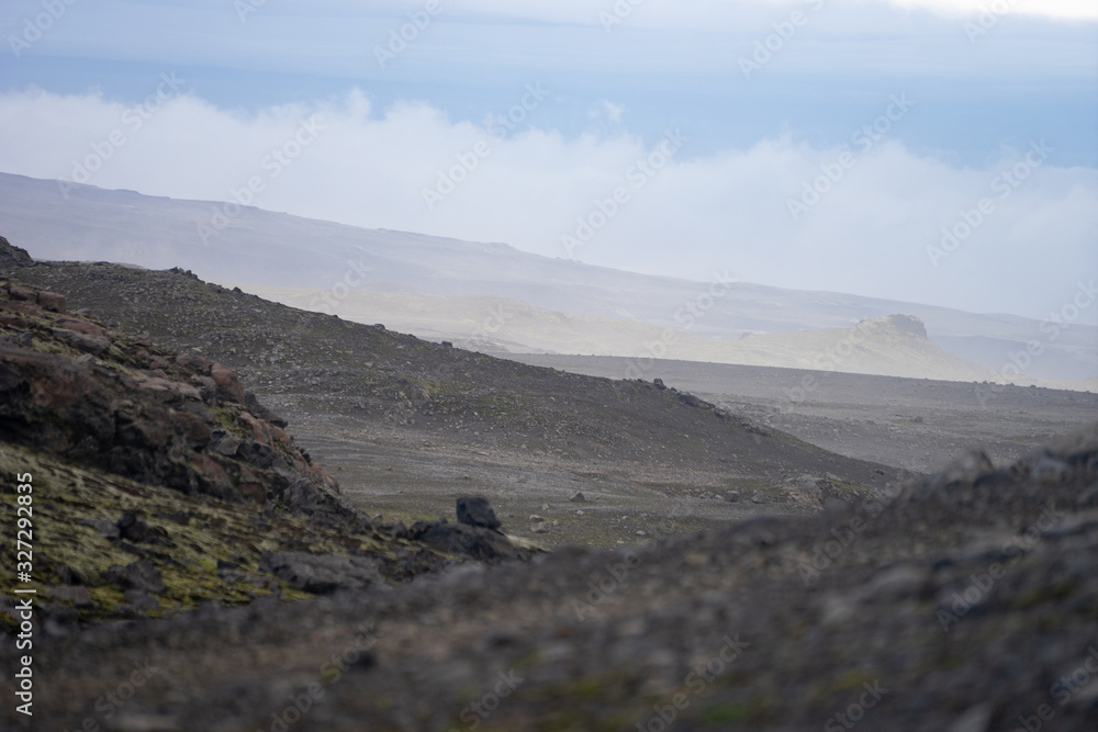 Volcanic landscape on the Fimmvorduhals hiking trail. Iceland