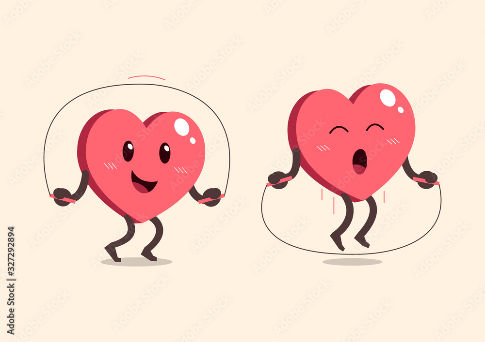 Cartoon heart character jumping rope for design. Stock Vector Adobe Stock