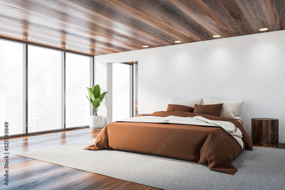 Obraz premium Panoramic white master bedroom corner