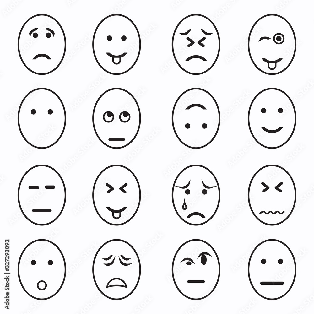 Various character face icons. Contains Icons like Blinking Face, Tongue,Persistent face and more. Vector illustration Various character face icons. Contains Icons like Blinking Face, Tongue,Persistent face and more. Vector illustration