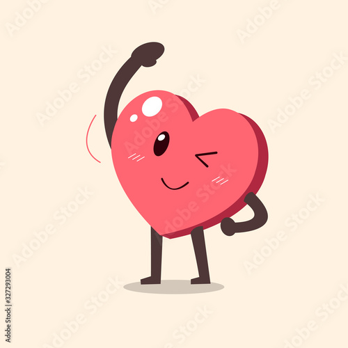 Cartoon heart character doing side bend stretch exercise for design.