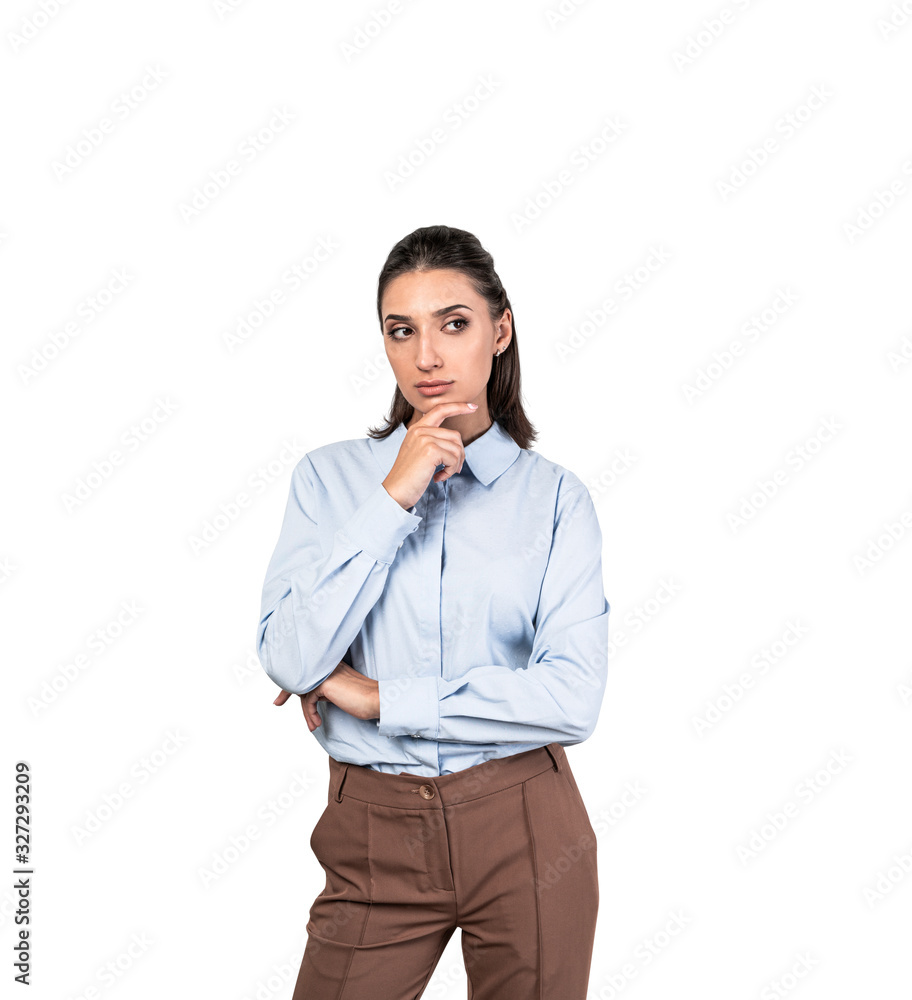 Thoughtful young businesswoman, isolated portrait Thoughtful young businesswoman, isolated portrait