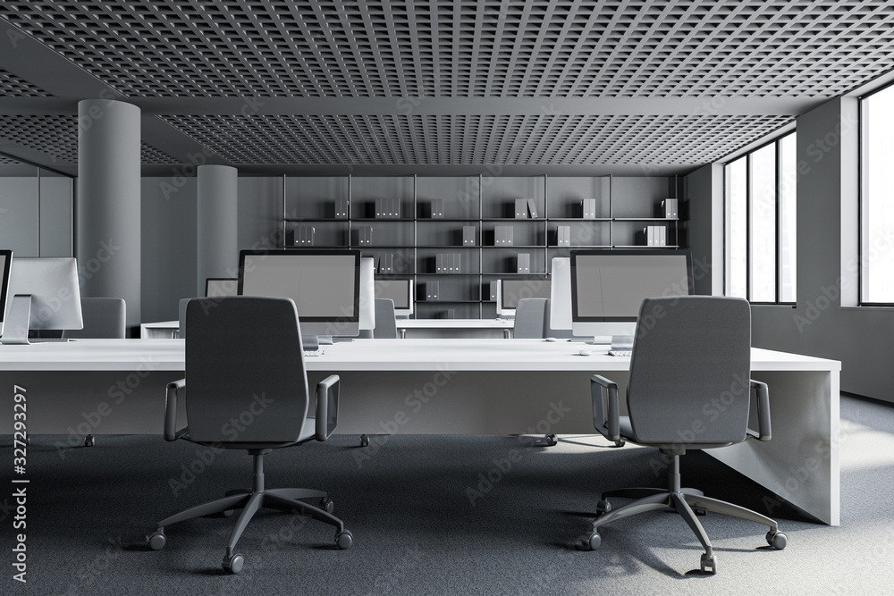 Consulting company open space office in gray Consulting company open space office in gray