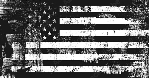 Grunge USA flag. Original proportions, black and white version.