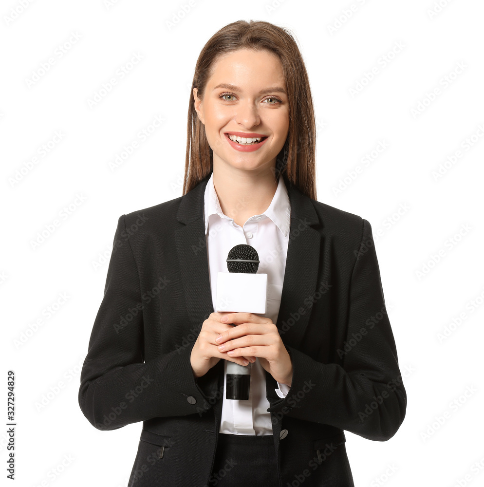 Female journalist on white background Female journalist on white background