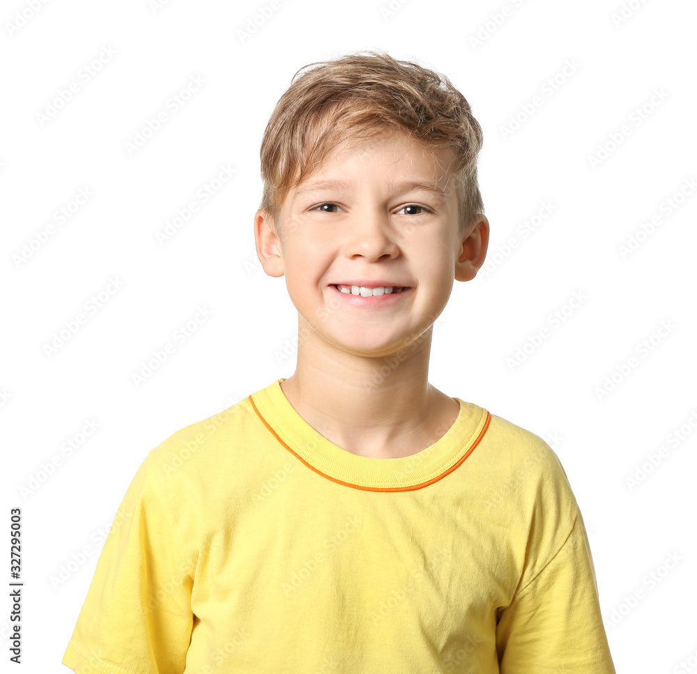 Happy little boy with healthy teeth on white background Happy little boy with healthy teeth on white background
