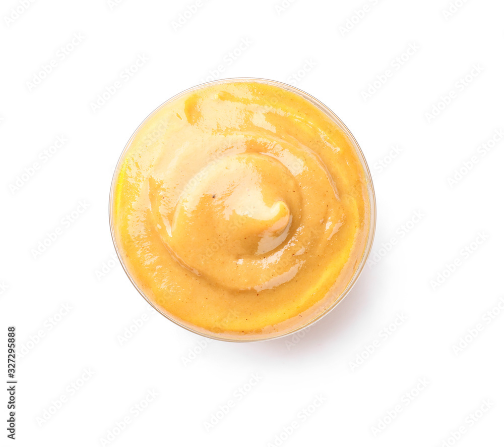 Bowl of tasty honey mustard sauce on white background Bowl of tasty honey mustard sauce on white background
