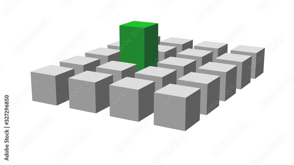 Square pillar elements with green leadership - isolated on white background - 3D illustration Square pillar elements with green leadership - isolated on white background - 3D illustration