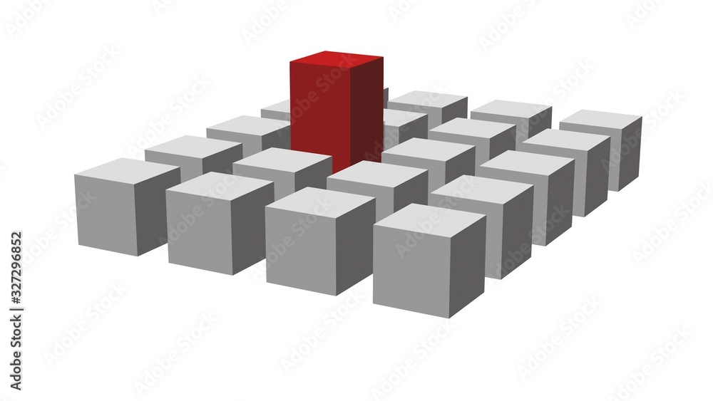 Square pillar elements with red leadership - isolated on white background - 3D illustration Square pillar elements with red leadership - isolated on white background - 3D illustration