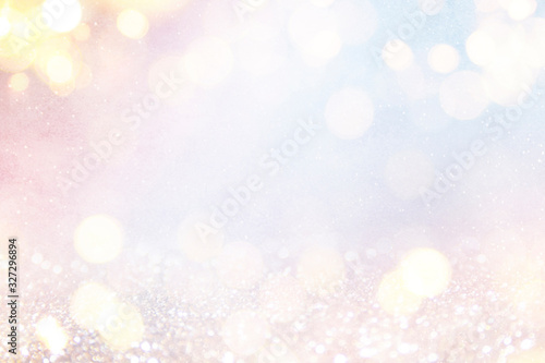 Blurred background with bokeh. Christmas and Happy New Year greeting card.