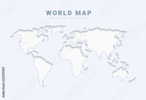 World vector map. Earth planet stylized template line outline stroke with shadow. Abstract white illustration on grey
