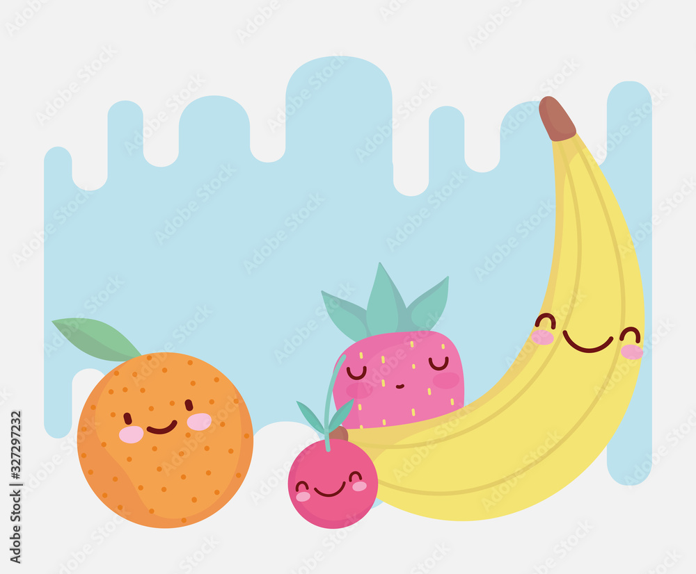 Fototapeta premium banana orange and strawberry menu character cartoon food cute