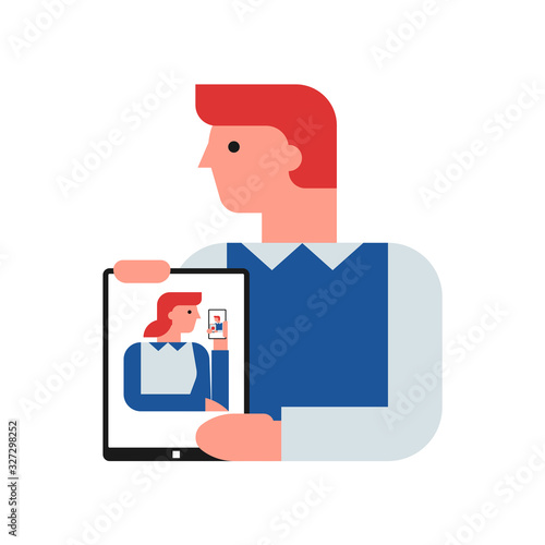 Video conferencing flat vector illustration