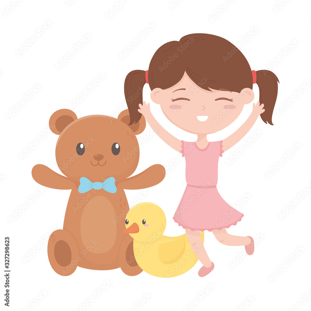 kids zone, cute little girl rubber duck teddy bear toys kids zone, cute little girl rubber duck teddy bear toys