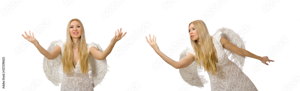 Woman with angel wings isolated on white Woman with angel wings isolated on white
