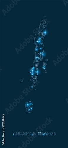 Andaman Islands network map. Abstract geometric map of the island. Internet connections and telecommunication design. Charming vector illustration.