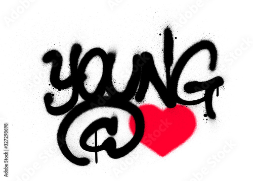 graffiti young at heart text sprayed over white