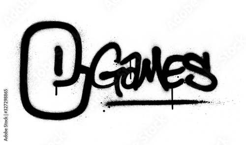 graffiti e games text sprayed in black over white