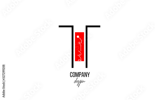 T letter logo alphabet with vintage floral design icon in black white red for company and business © dragomirescu