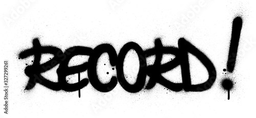 graffiti record word sprayed in black over white