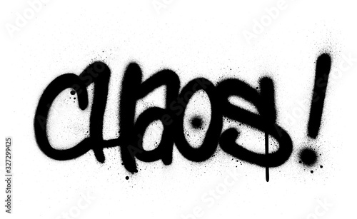 graffiti chaos word sprayed in black over white