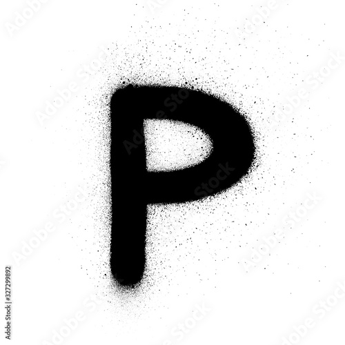 graffiti Russian cyrillic R font sprayed in black over white