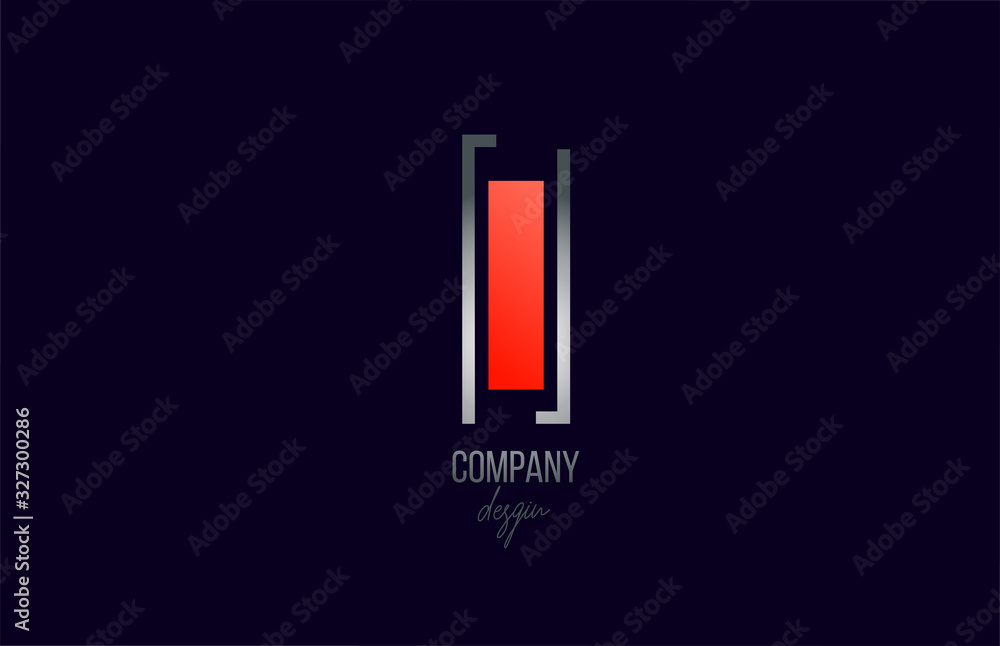 red grey I letter logo alphabet icon with line design for company and business