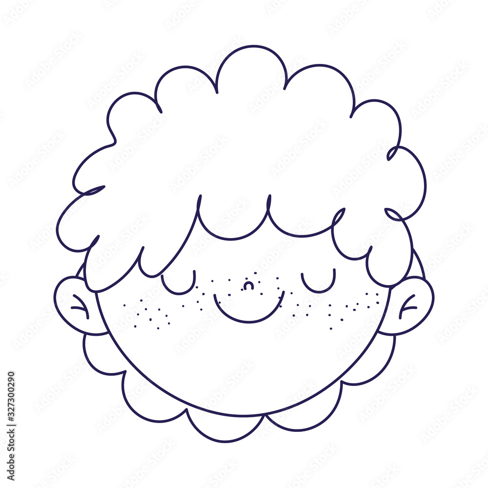 cute boy face cartoon character icon line style