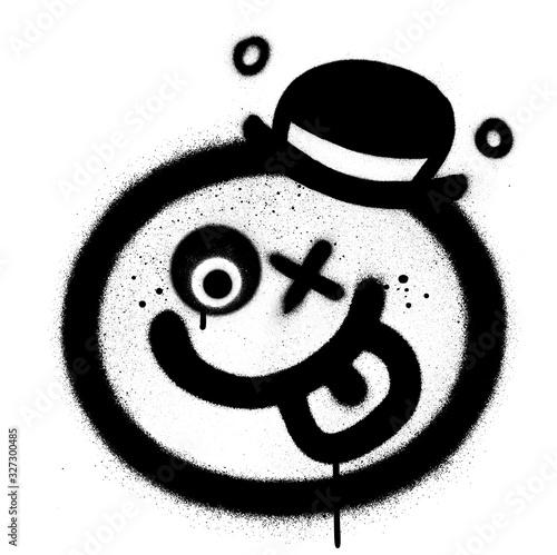 graffiti funny icon character sprayed in black over white