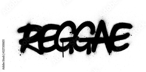 graffiti reggae word sprayed in black over white
