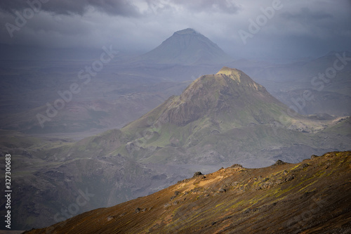 Mountain peak with and clouds on the laugavegur Hiking trail close to Thorsmork