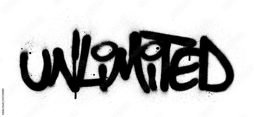 graffti unlimited word sprayed in black over white - obrazy, fototapety, plakaty 