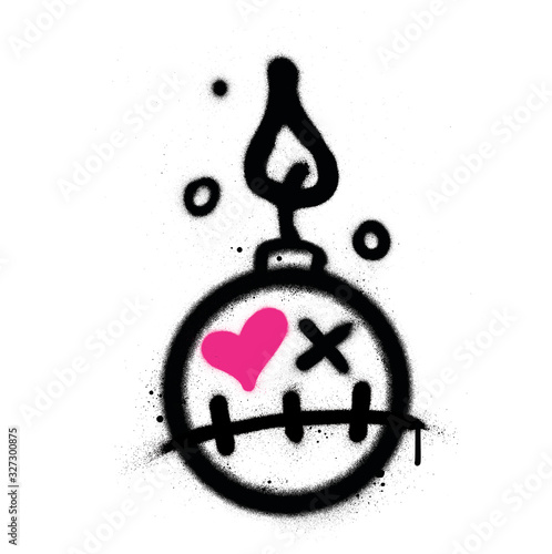 graffiti love bomb cartoon sprayed in black over white