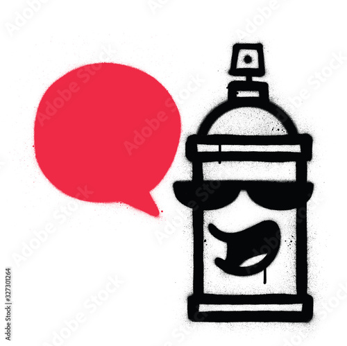 graffiti talking spraycan sprayed in black and red over white