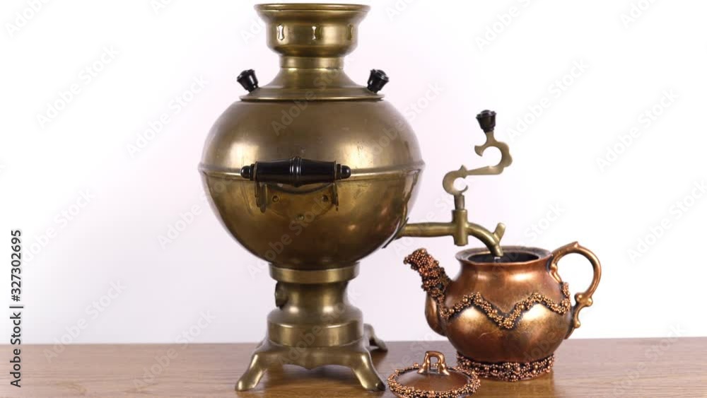 Rotating Retro Electric Samovar On A White Background Rotating Retro Electric Samovar On A White Background