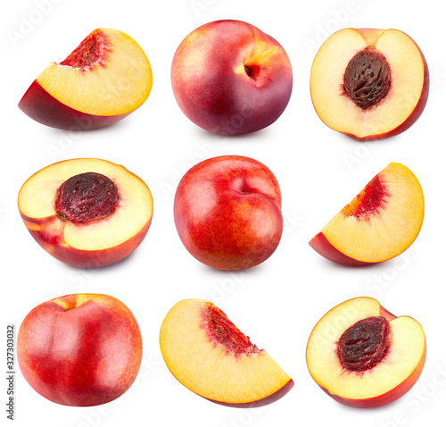 Peach collection. Fresh peach fruits. Peach isolated on white background. Peach clipping Path.
