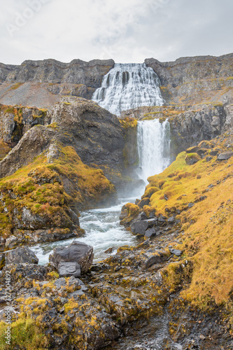 Westfjords of Iceland G  ngummanafoss and Dynjandi waterfall during rainy weather in autumn